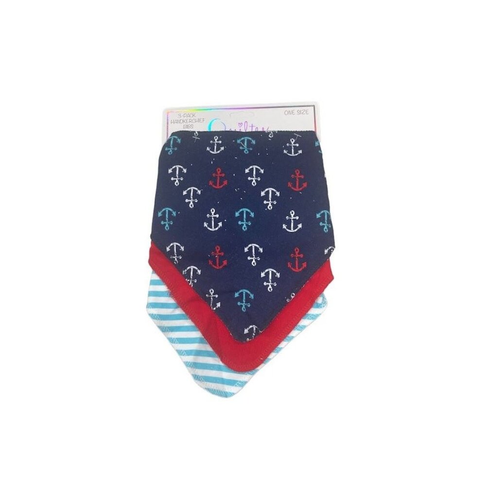 Quiltex 3-Pack Baby Boys Handkerchief Bibs - OS - Nautical